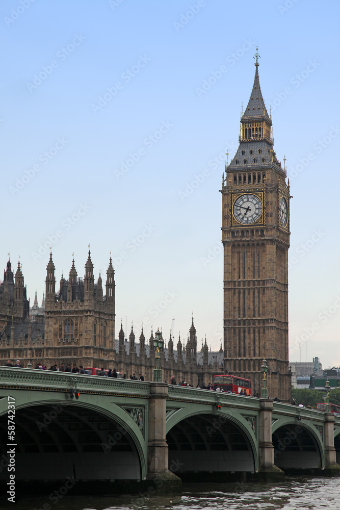 Famous and beautiful view to Big Ben and Westminster bridge, Lon
