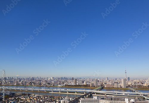 東京都市風景 東京スカイツリーと富士山を望む