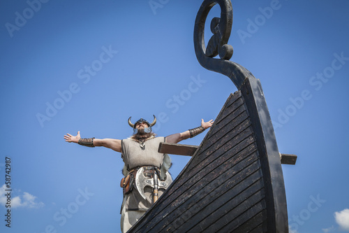 Strong Viking on his ship