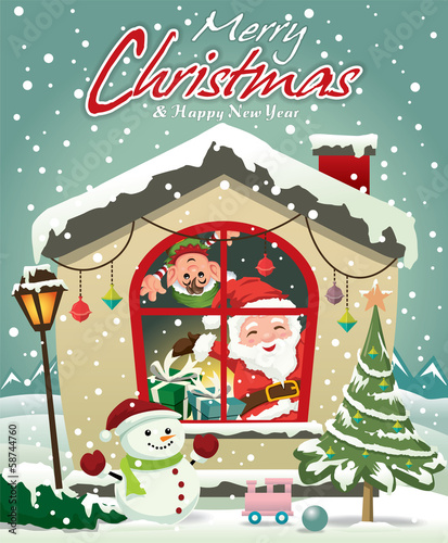 Vintage christmas poster design with Santa Claus