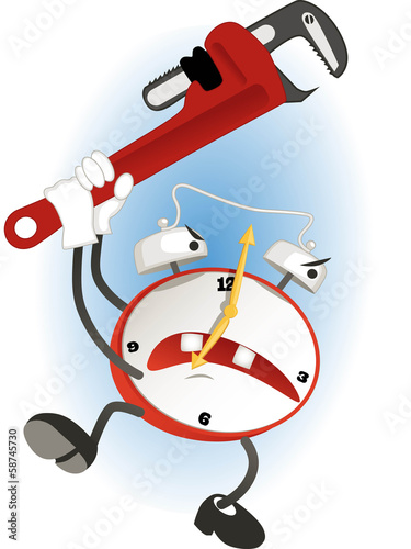 Crazy alarm clock with a wrench