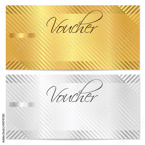 Tableau sur toile Voucher, Gift certificate, Coupon  template. Gold stripe pattern