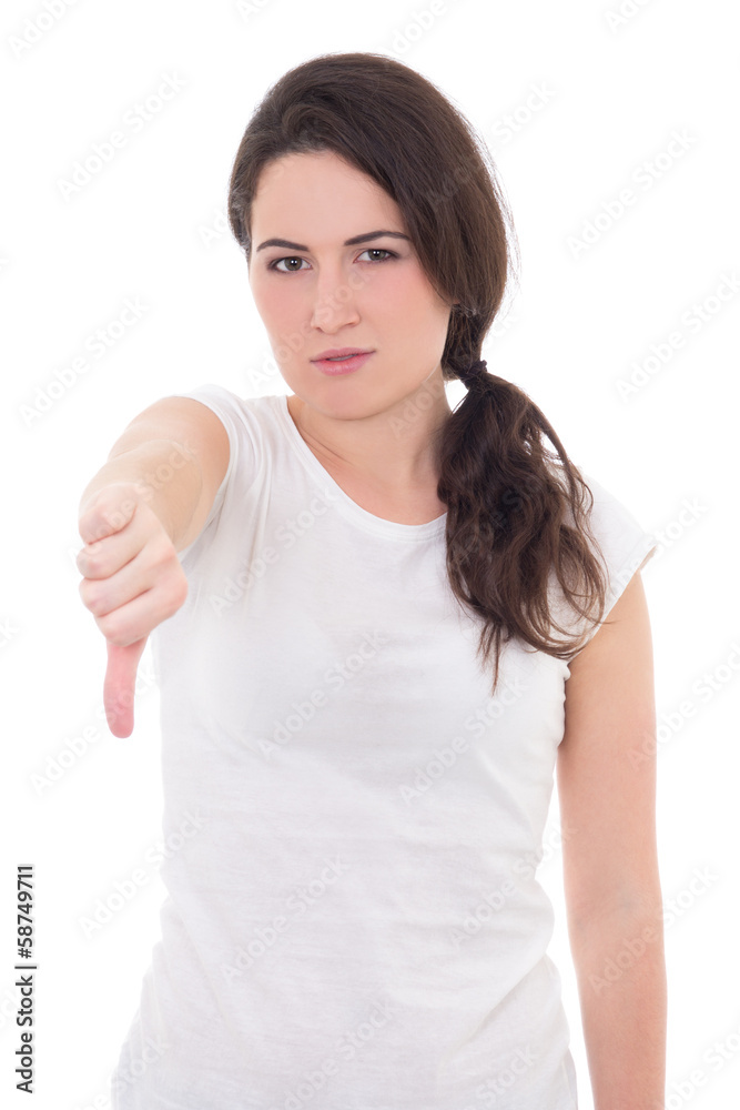 woman with thumb down isolated on white background woman with thumb down isolated on white background