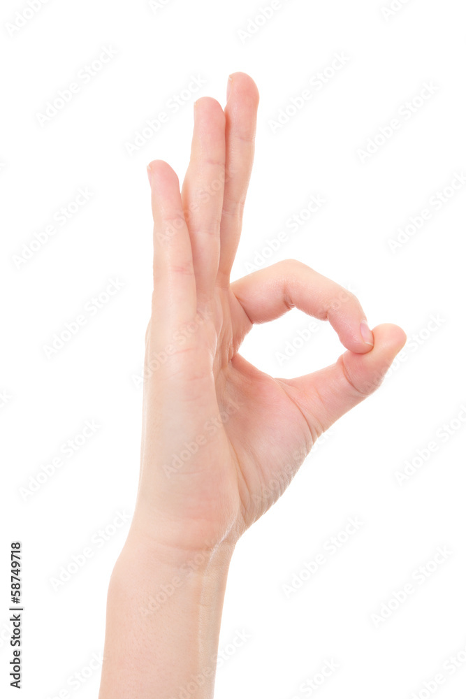 female hand showing ok sign isolated on white female hand showing ok sign isolated on white