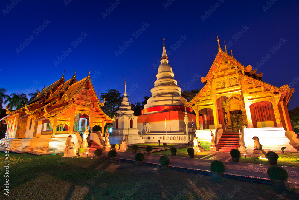 Wat Phra Singh in the evening, Chiangmai province of Thailand