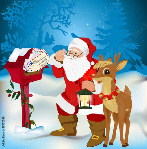 Santa Claus gets his mail from his mail box