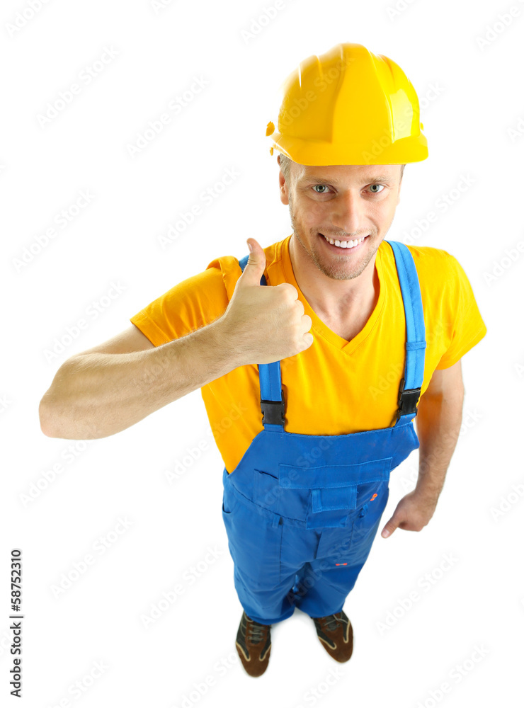 Portrait of young builder isolated on white Portrait of young builder isolated on white