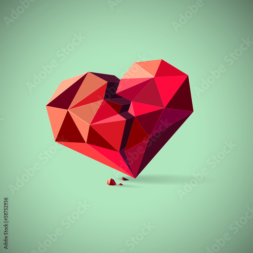 Broken heart consisting of triangles with pieces