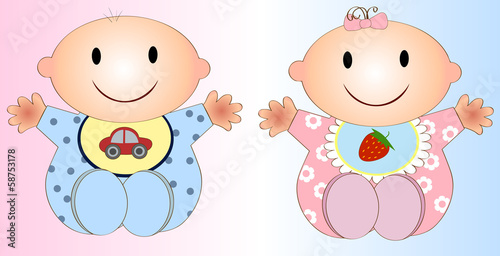Twin Baby Boy And Girl.Vector illustration Two children