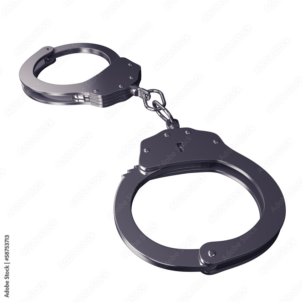 Silver handcuffs isolated with clipping path on white Silver handcuffs isolated with clipping path on white