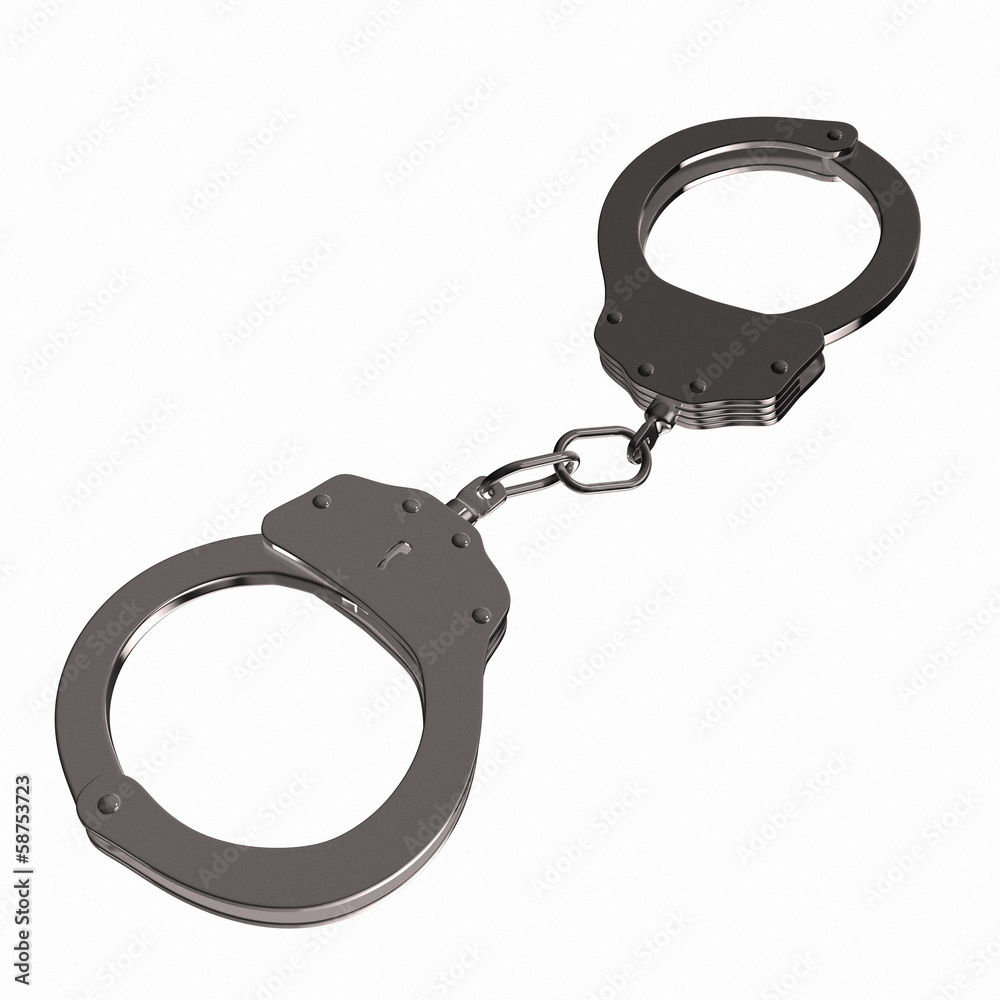 Silver handcuffs isolated with clipping path on white Silver handcuffs isolated with clipping path on white