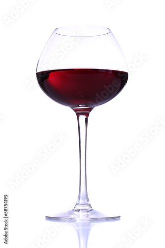 Wineglass with red wine, isolated on white