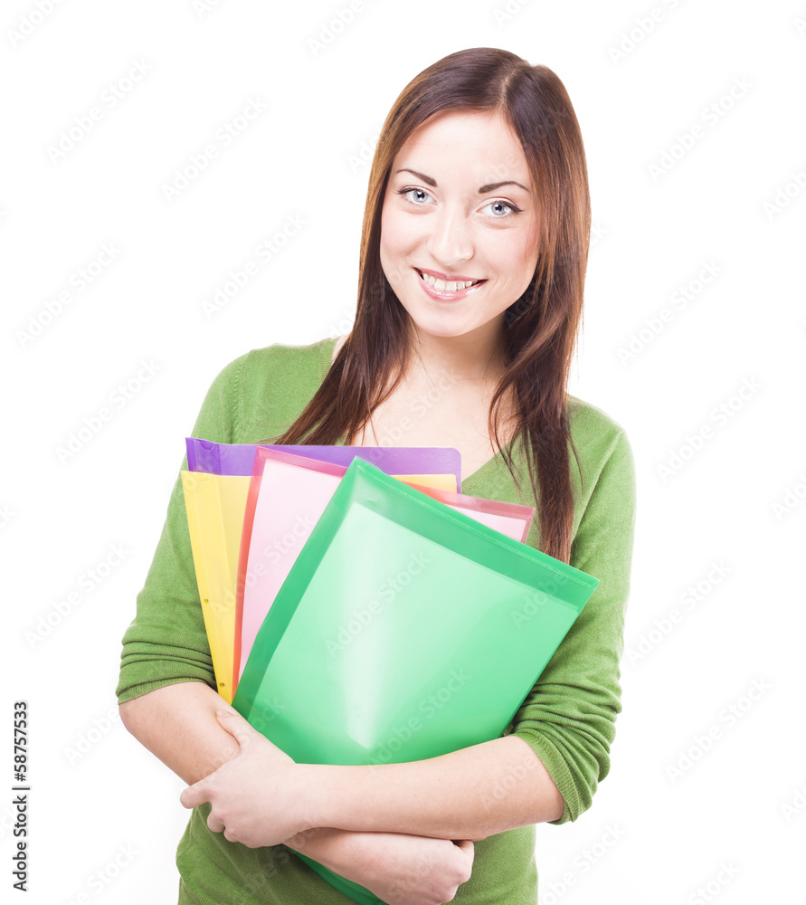 Pretty attractive student. white studio background Pretty attractive student. white studio background