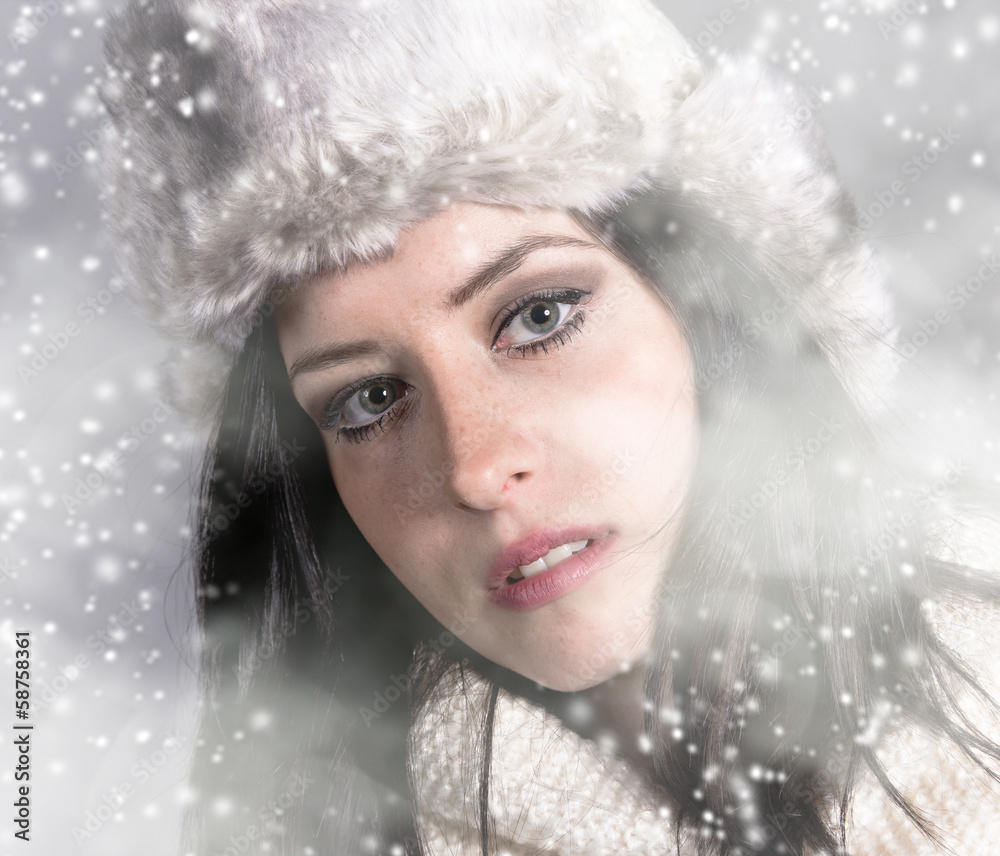 Portrait of attractive young woman in winter