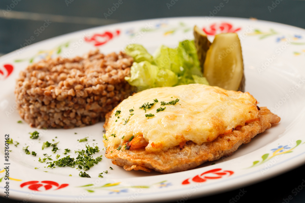 schnitzel with buckwheat