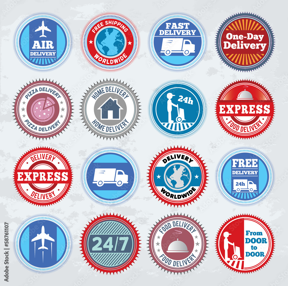 Collection of round delivery badges. EPS8.