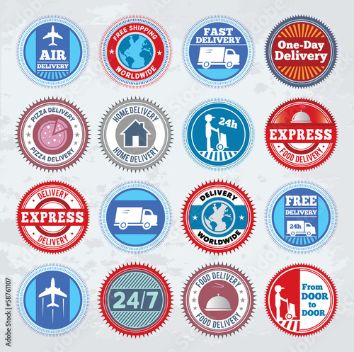 Collection of round delivery badges. EPS8.