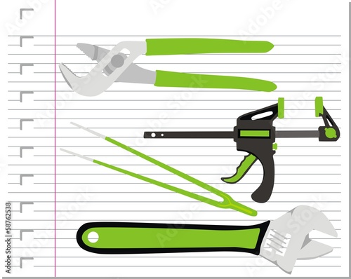 Assorted hand tools isolated on white background