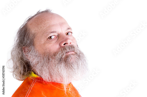 Long Grey Beard Senior Man Looking at You Tough