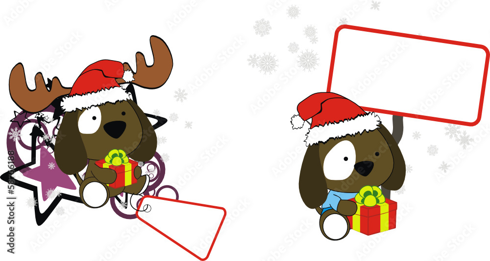 Fototapeta premium puppie xmas baby claus gift copyspace set