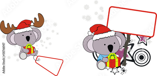 koala xmas cartoon copyspace set