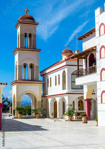 Bell tower in Spili, Crete, Greece photo