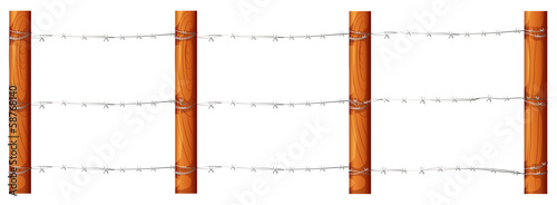 A wooden fence with barbwires