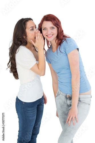 Two young female friends gossiping