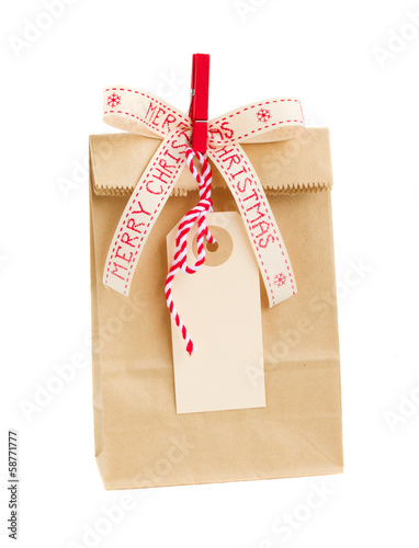 paper bag with empty tag  for christmas photo