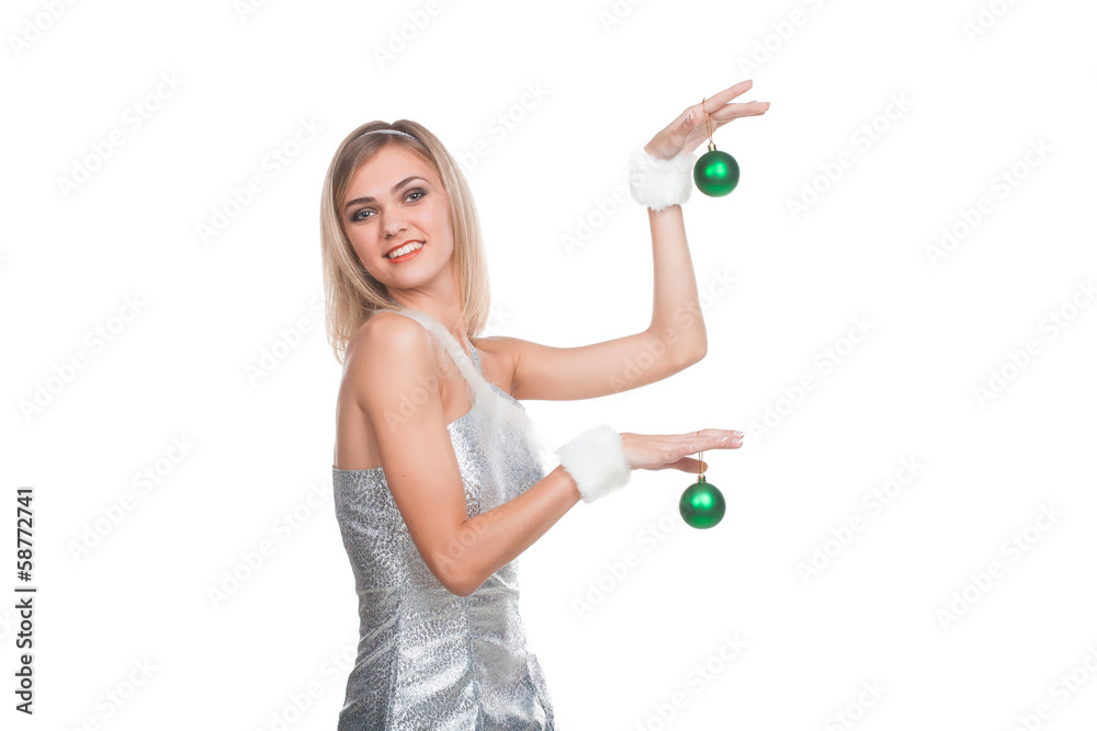 Blond girl in christmas costume and decor Blond girl in christmas costume and decor