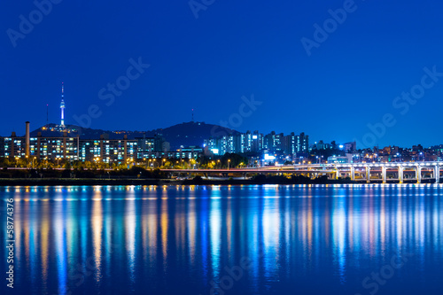 Seoul city skyline at night