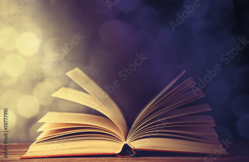 Vintage old books on wooden deck tabletop