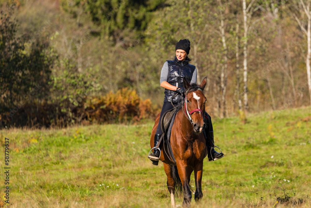 Elegant attractive woman riding a horse Elegant attractive woman riding a horse