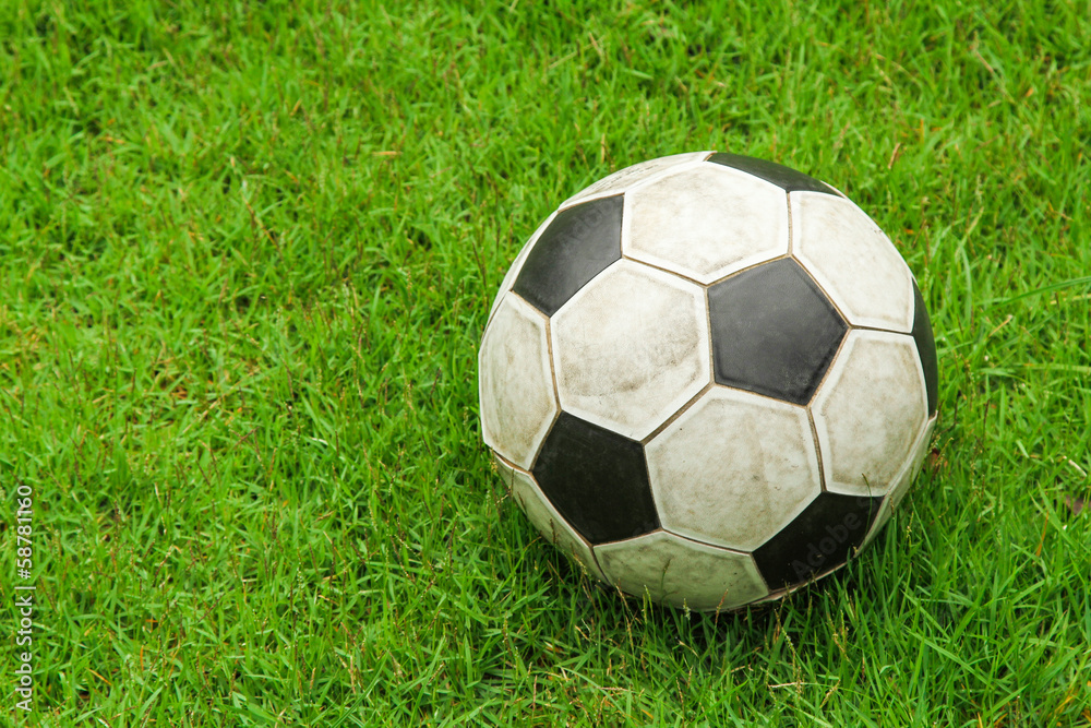 Green grass soccer field with ball Green grass soccer field with ball