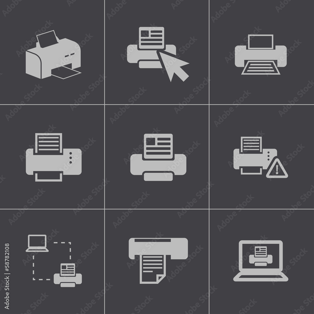 Vector balck printer icons set Vector balck printer icons set