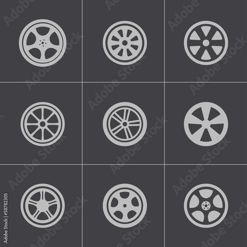 Vector black wheel disks icons set