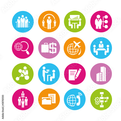 business management icons set, color buttons