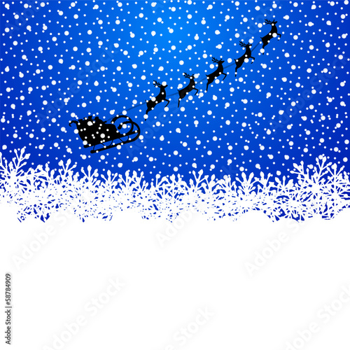 Santa rides a reindeer on a red background