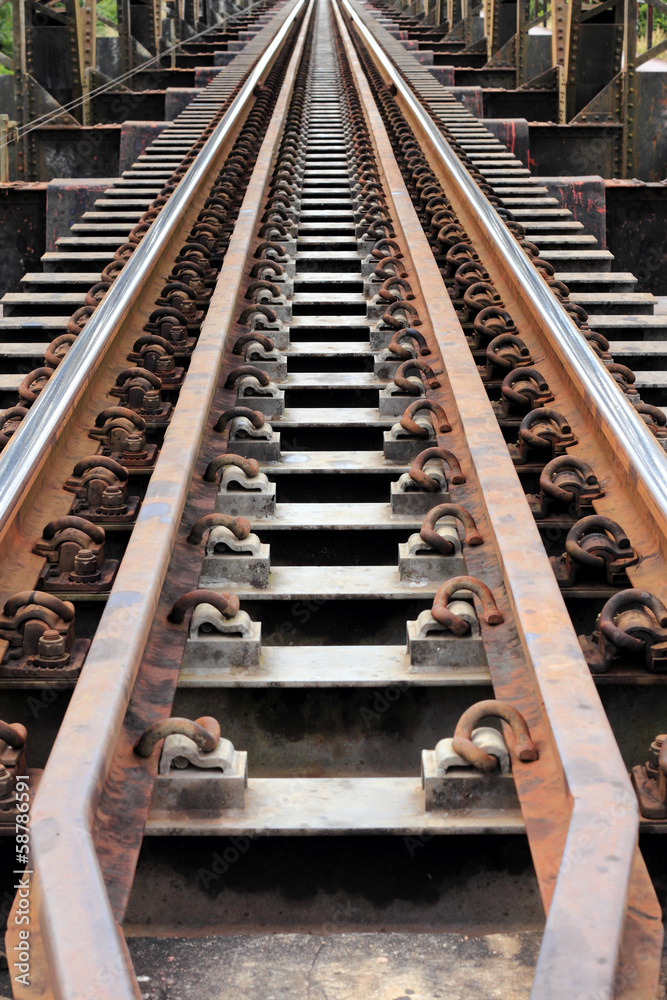 Old metal rail road bridge across the river Old metal rail road bridge across the river
