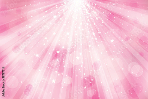 Vector glitter pink  background with rays of lights and stars.