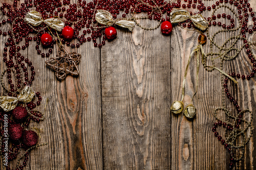 Christmas background frame on wooden table