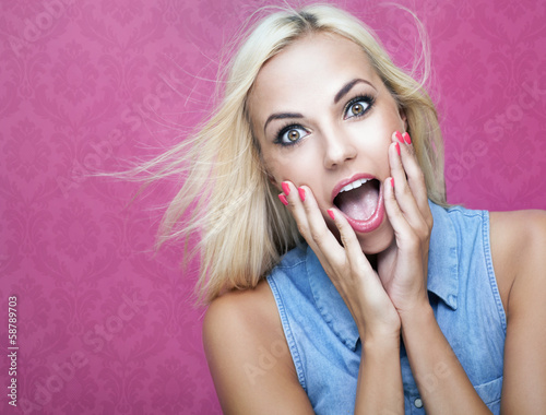 Photo of a beautiful surprised girl