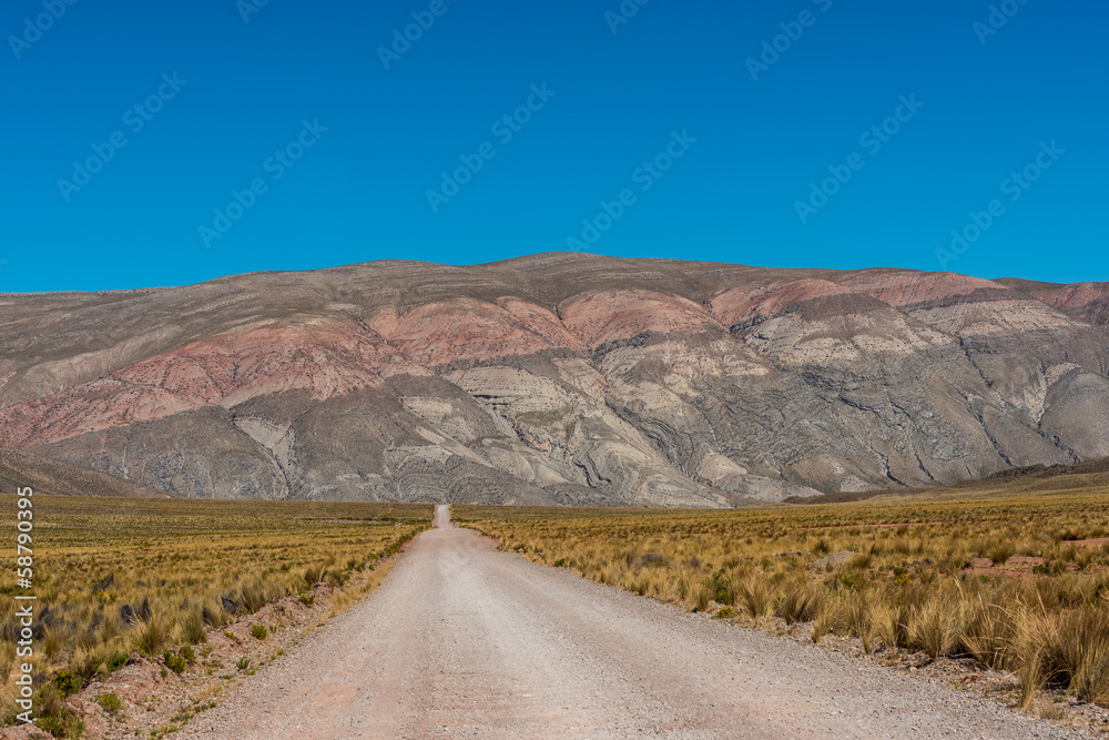 straight dirt road in the peruvian Andes at Arequipa Peru