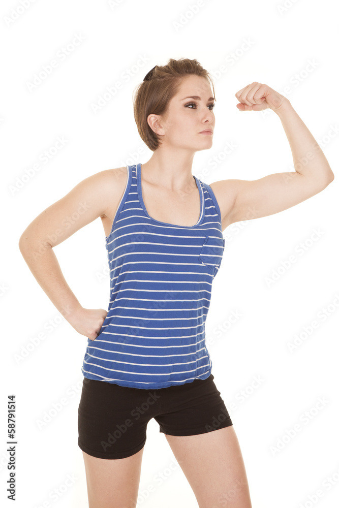 woman blue striped tank fitness flex