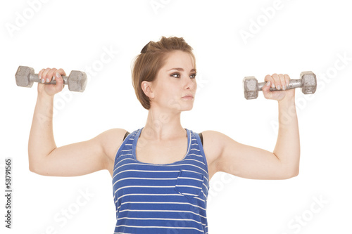 woman blue striped tank fitness weights flex