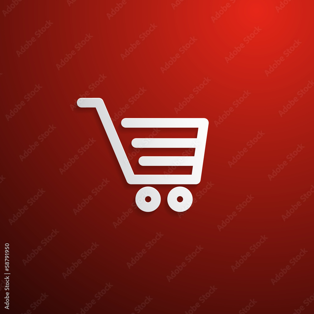 Shopping Cart, Basket Symbol on Red Background Shopping Cart, Basket Symbol on Red Background