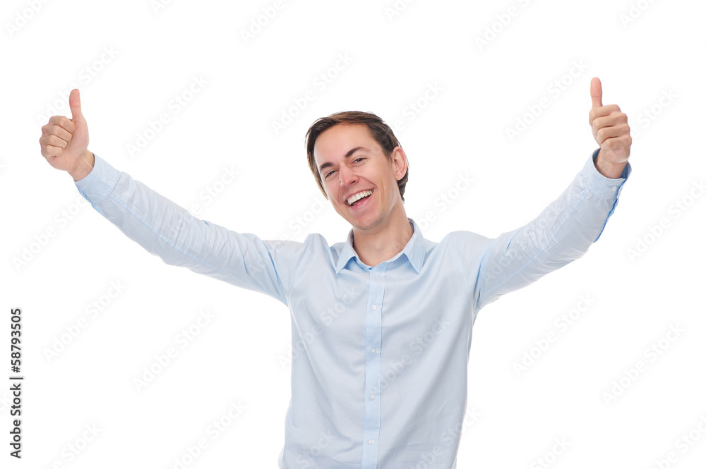Close up portrait of a happy man smiling with thumbs up Close up portrait of a happy man smiling with thumbs up