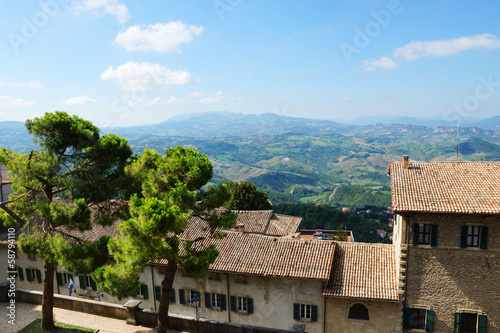 tiled roof and a panoramic view from the walls of San - Marino, © dimbar76