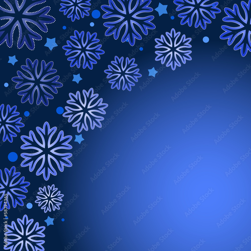 Snowflake vector background with blue copy space.