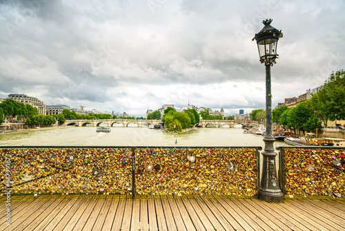 Photography Love padlocks on Pont des Arts bridge, Paris, France.